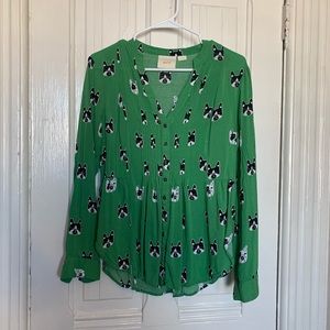 Maeve green dog pattern blouse